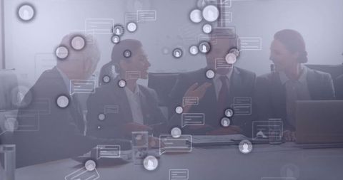 Executive Team Engaged with Digital Communication Overlays