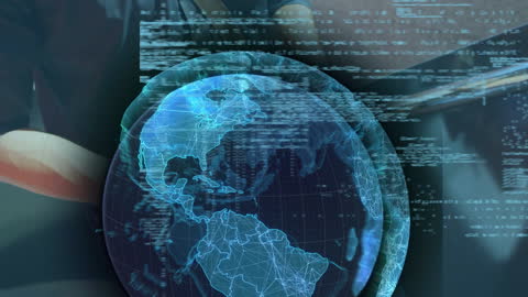 Businessman Using Smartphone with Digital Global Interface