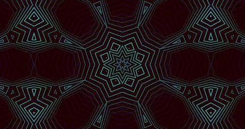 Radiating teal star tessellation on burgundy background neon geometric kaleidoscope pattern