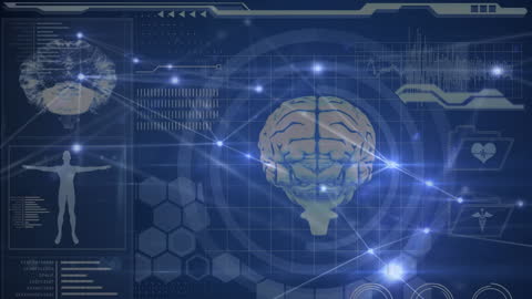 Futuristic Digital Brain Interface Concept with Data Visualization