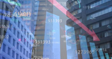 Stock Market Decline Concept with Skyscrapers and Red Arrow - Download Free Stock Images Pikwizard.com