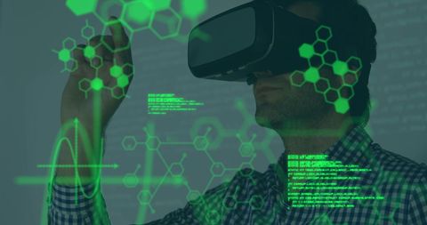 man wearing vr headset interacting with virtual scientific data - Download Free Stock Images Pikwizard.com