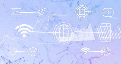 Futuristic global network connectivity with communication icons