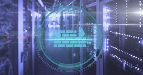 Cybersecurity Visualization with Firewall Icon Overlaying Data Center - Download Free Stock Images Pikwizard.com