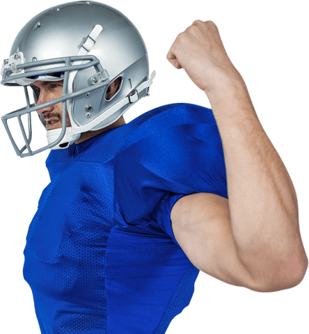 American football player flexing muscles transparent