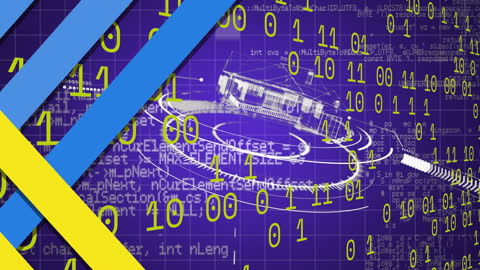 Digital Binary Code Overlay on Architectural Blueprint