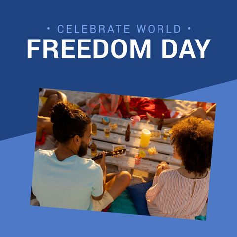 Celebrate World Freedom Day with Friends Relaxing on Beach - Download Free Stock Templates Pikwizard.com