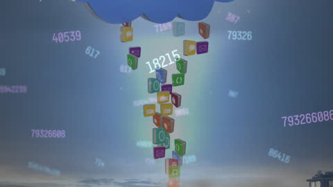 Digital Cloud Computing Concept with Numbers and Tech Icons