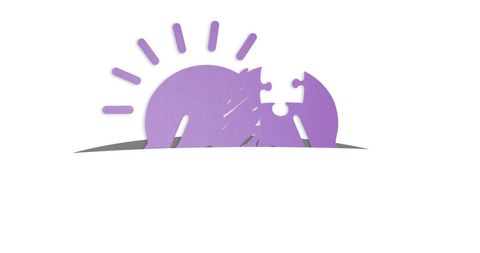 Purple sun puzzle graphic on white background