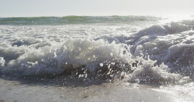 Crashing Waves on Sunny Rocky Beach - Download Free Stock Images Pikwizard.com