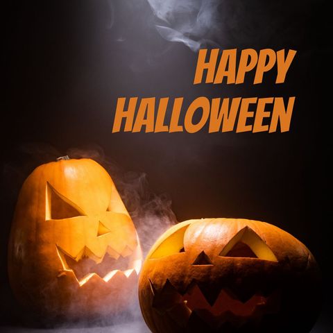 Spooky Halloween Jack-o'-lanterns with Happy Halloween Text - Download Free Stock Templates Pikwizard.com