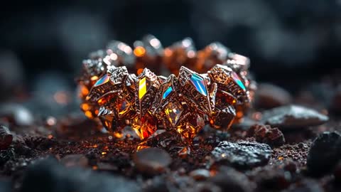 Ring with Crystals Reflecting Light on Lava Terrain