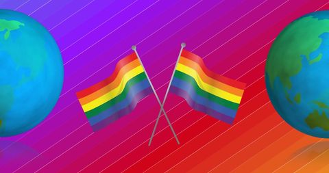 Rainbow Globes with Pride Flags on Vibrant Background