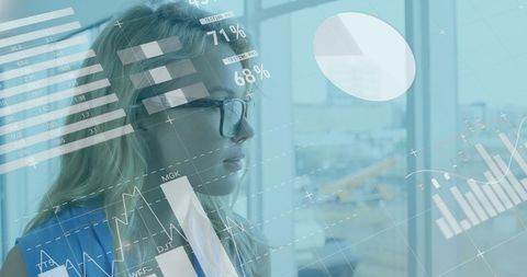 Businesswoman Analyzing Holographic Data Infographics - Download Free Stock Images Pikwizard.com