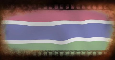 Vintage filmstrip banner rippling with colorful wavy stripes and grunge sprocket frame