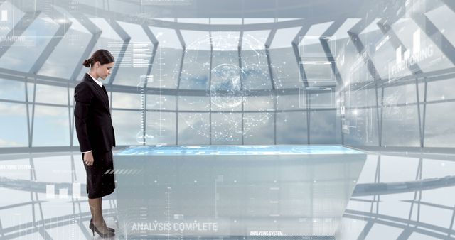 Businesswoman Researching Virtual Data in Futuristic Office - Download Free Stock Images Pikwizard.com