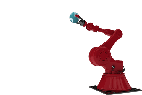 Transparent robotic hand gently grasping small globe