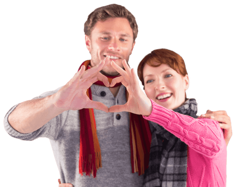 Happy Couple Making Heart Shape with Fingers Transparent Background