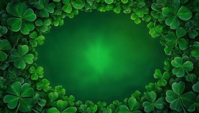 Clover Border Framing Central Green Gradient for St Patrick's Day Greeting Card