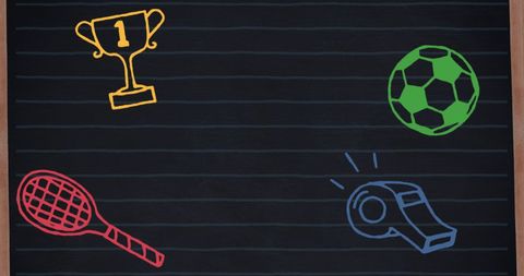 Colorful Sports Symbols on Chalkboard Background