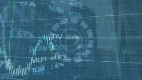 Digital Data Animation Over Cityscape Reflecting Global Business