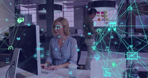 Digital Connections in Modern Office Setting with Business Professionals