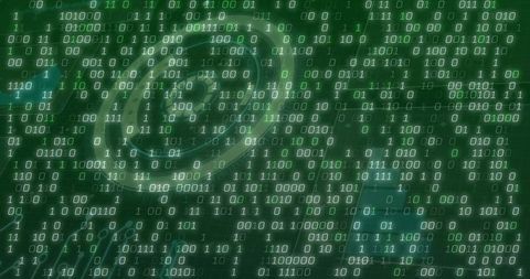 Futuristic digital matrix with binary code and spiral target