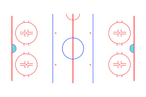 Hockey Rink Diagram with Red and Blue Markings on Transparent Background