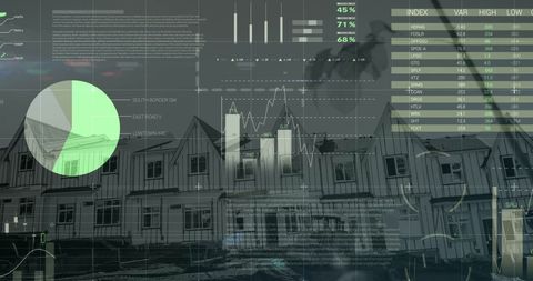 Financial data overlay on suburban housing development