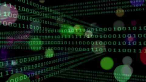 Binary Code and Floating Circles Representing Data Flow