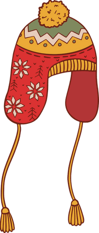 Whimsical winter earflap hat illustration on transparent background