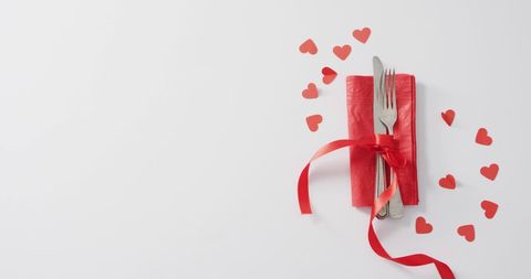Romantic Table Setting with Cutlery and Red Heart Elements - Download Free Stock Images Pikwizard.com