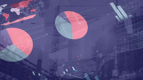 Animated Data Graphics in Futuristic Cityscape Background