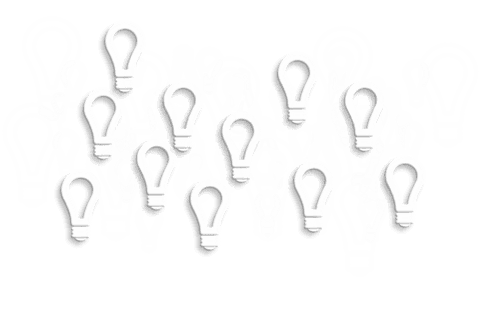 Creative floating light bulbs on transparent background