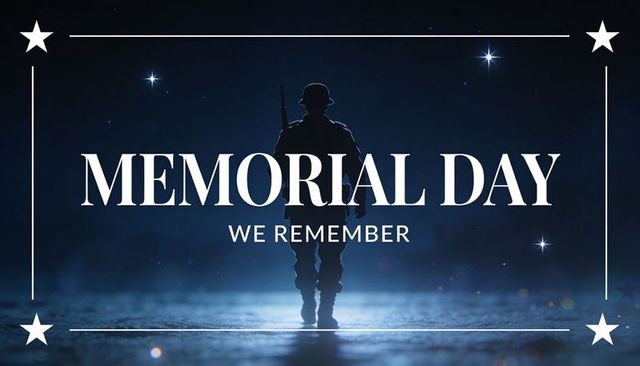 Memorial day soldier silhouette walking toward horizon light under stars remembrance