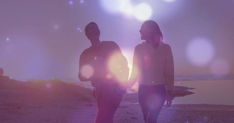 Romantic Walk by Sea With Glowing Light Effects - Download Free Stock Images Pikwizard.com