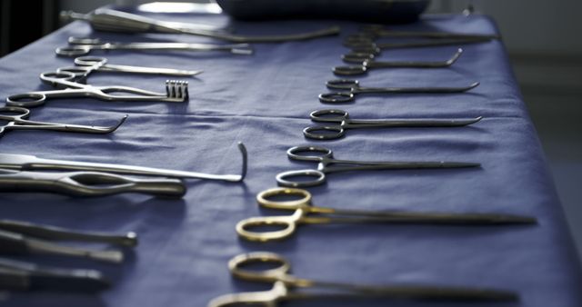 Close-up of surgical tools on tray in operation room at the hospital
