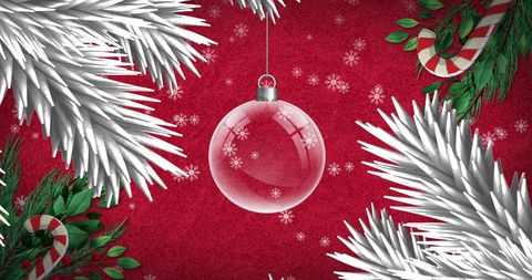 Christmas Bauble with Snowflakes and Fir on Red Background - Download Free Stock Images Pikwizard.com