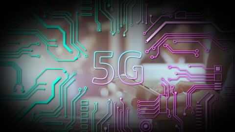 5G Technology with Circuit Board Overlay and Smartphone Interaction