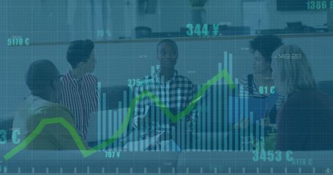 Multiethnic Team with Financial Graph Overlay and Laptops - Download Free Stock Images Pikwizard.com