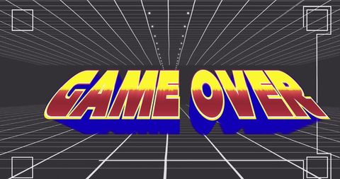 3d retro game over sign with digital grid pattern