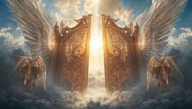 Heavenly Gates Guarded by Majestic Angelic Warriors