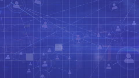 Global Digital Network with Connecting Icons on Grid Background