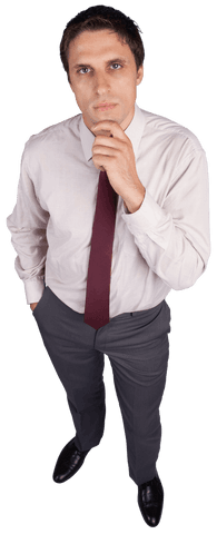 Thoughtful businessman touching chin on transparent background