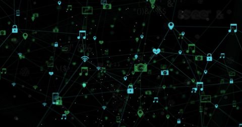 Digital Network with Abstract Multimedia and Security Icons - Download Free Stock Images Pikwizard.com