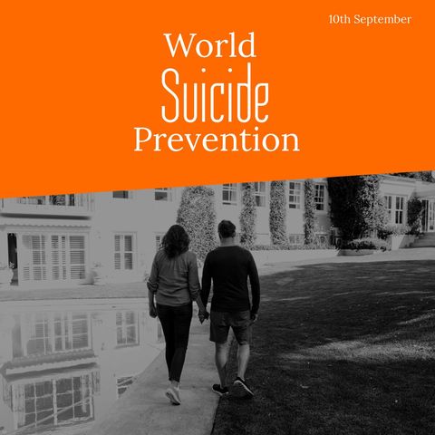 world suicide prevention day awareness poster with walking couple - Download Free Stock Templates Pikwizard.com