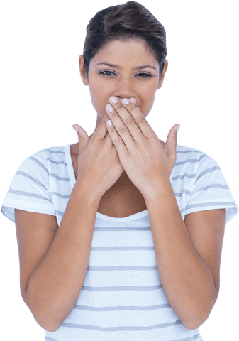 Transparent Image Woman Covering Mouth Expressing Secrecy or Surprise