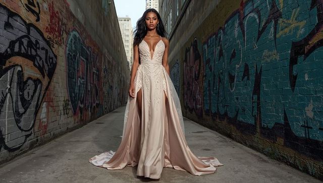 Elegant Bridal Gown in Urban Graffiti Alley