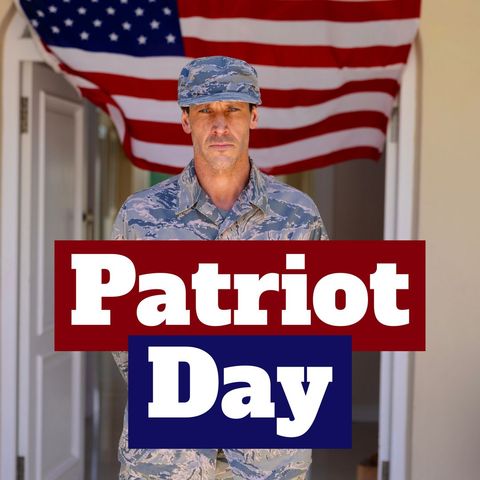 Caucasian Male Soldier Celebrating Patriot Day with American Flag Background - Download Free Stock Templates Pikwizard.com
