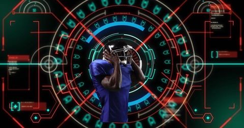 African american rugby player and futuristic scope interface